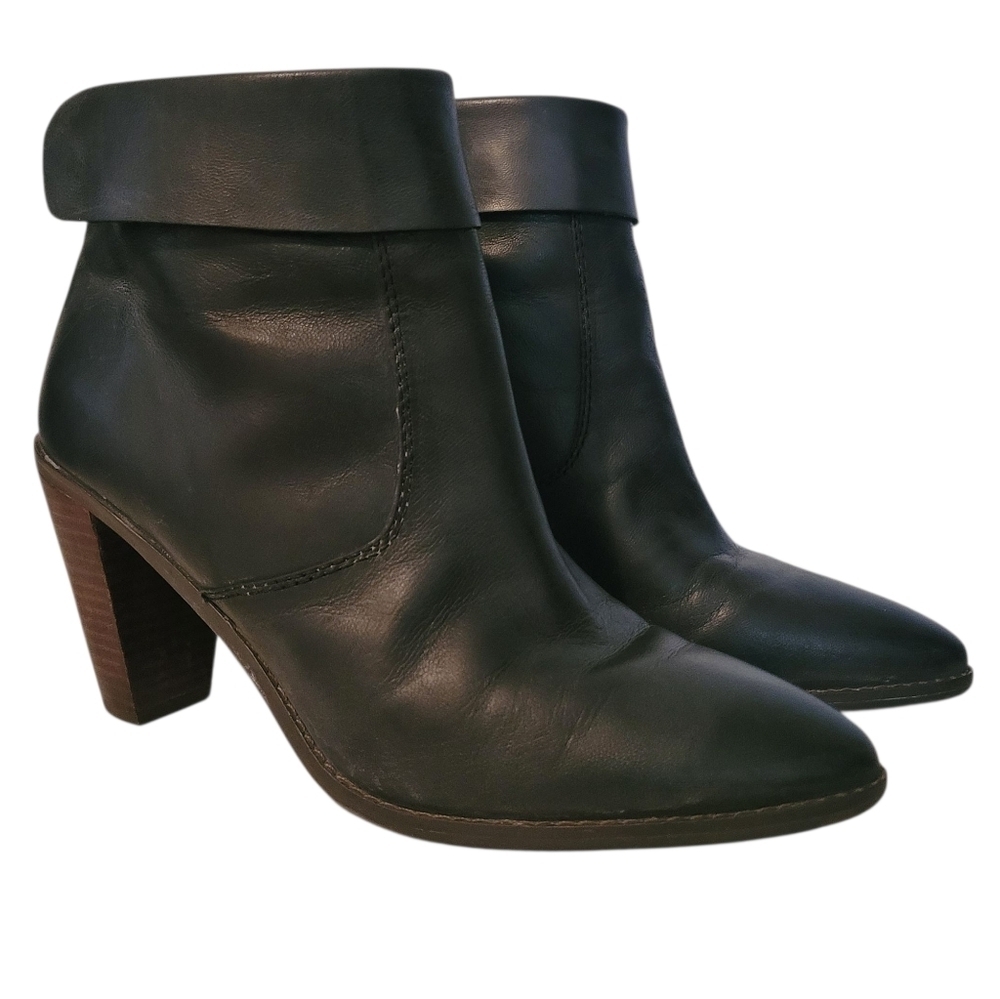 Lucky Brand Nycott Black Leather Heeled Back Zip Ankle Boots Booties 10 Casual